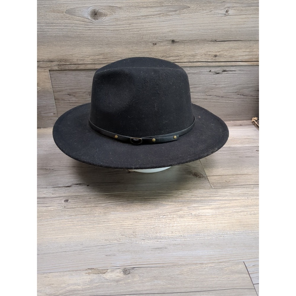 Classic Wide Brim Belt Buckle Fedora Hat 24"‎ Circumference Black - Picture 7 of 10